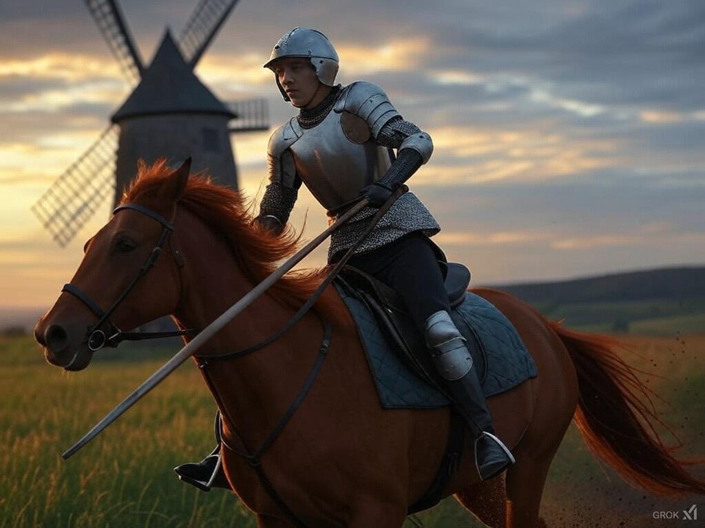 KI-Symbolbild: Weidel im Kampf mit einer Windmühle