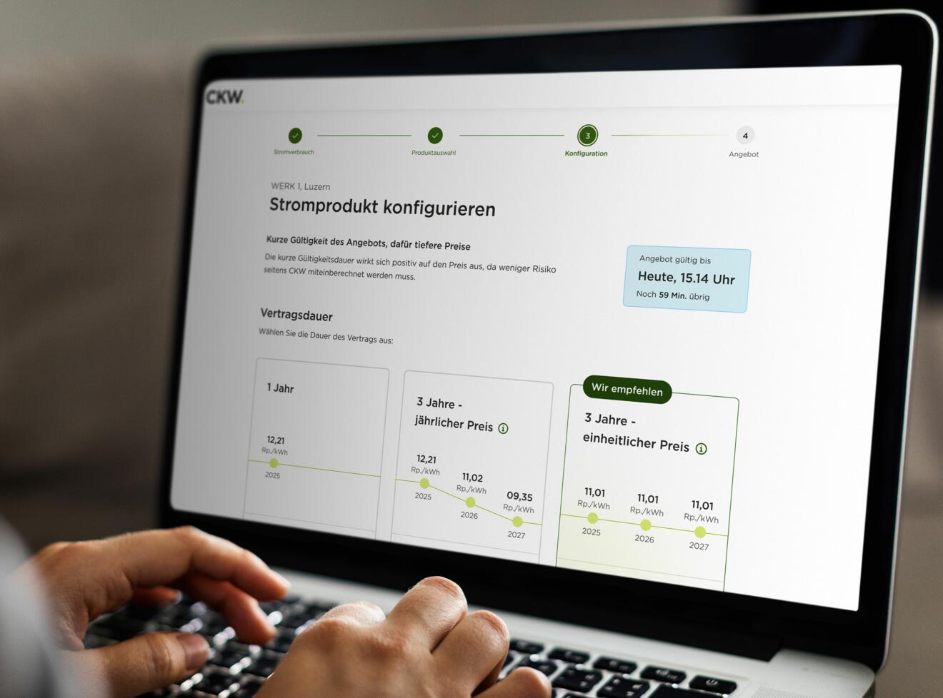 Screenshot Stromangebotsrechner von CKW.