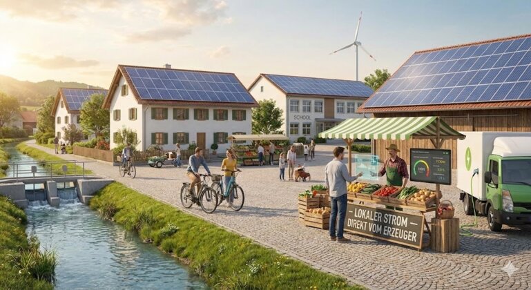 Idyllischer Stromverkauf auf dem Markt. Symbolillustration.