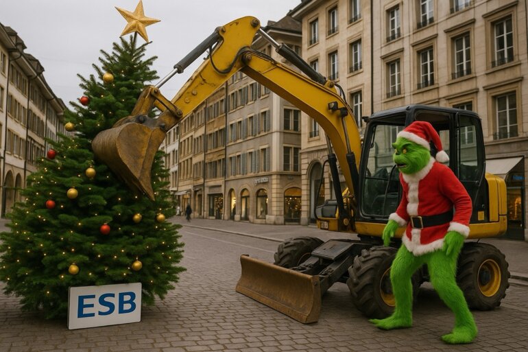 KI Symbolbild: Grinch klaut den Weihnachtsbaum.