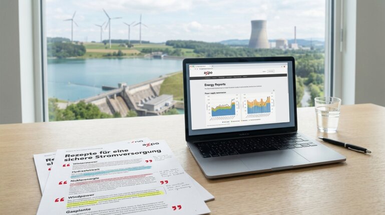 Symbolbild KI, Blick auf die Energiesystem-Landschaft vom Schreibtisch aus.